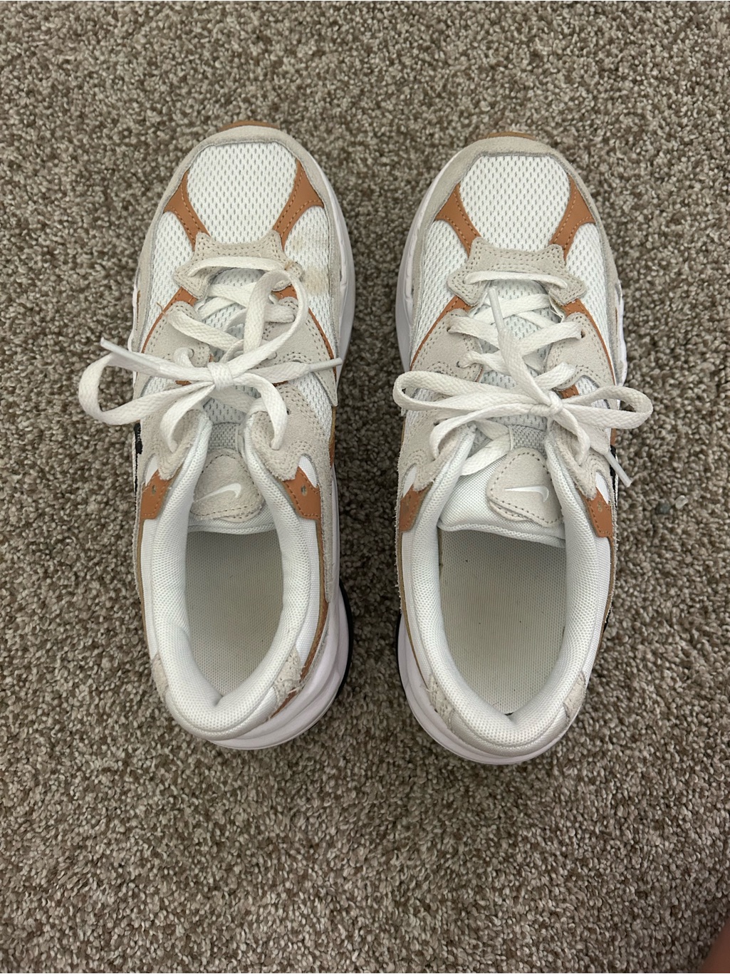 Woman’s White And Tan Athletic Sneakers